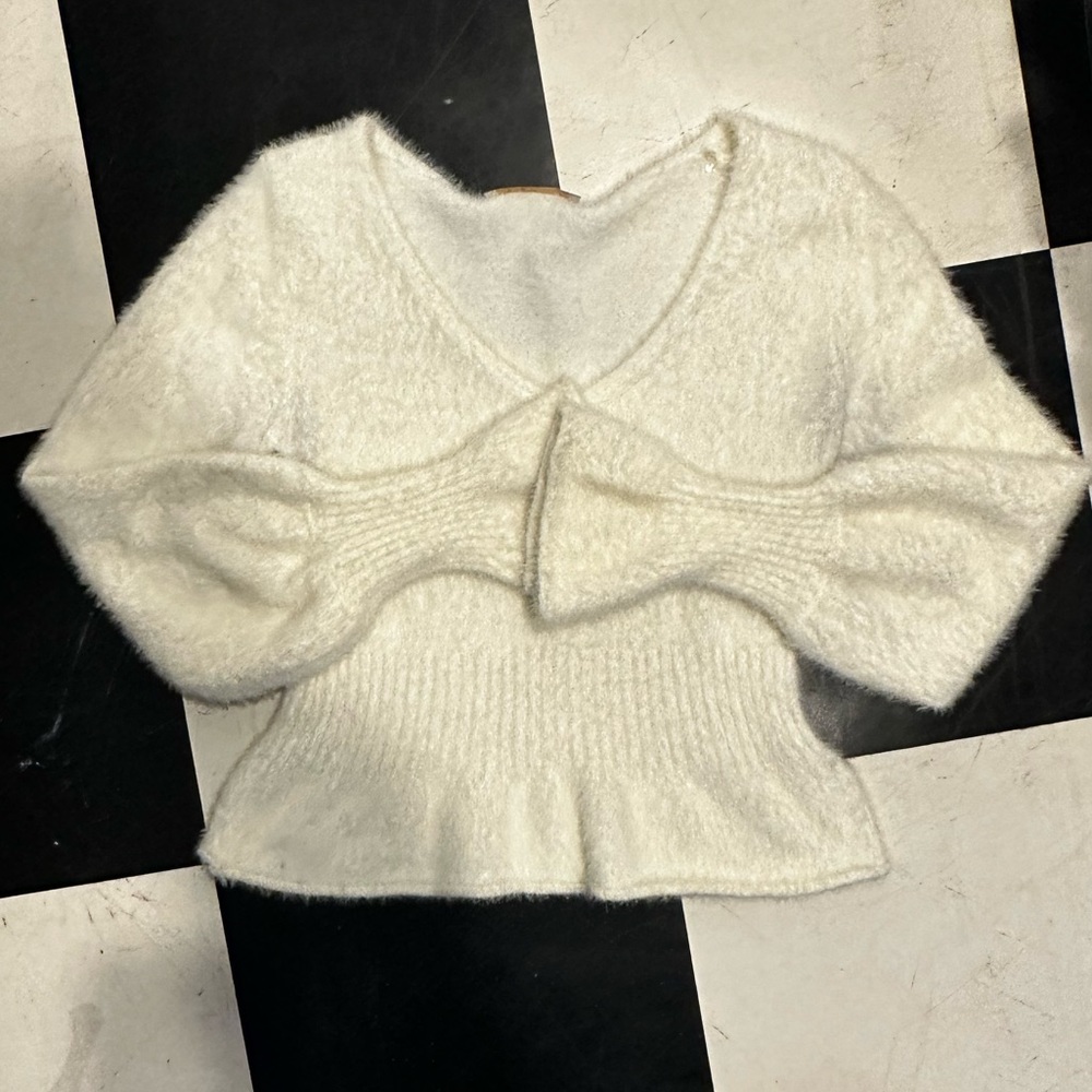 Pookie and sebasian white peplum fuzzy sweater